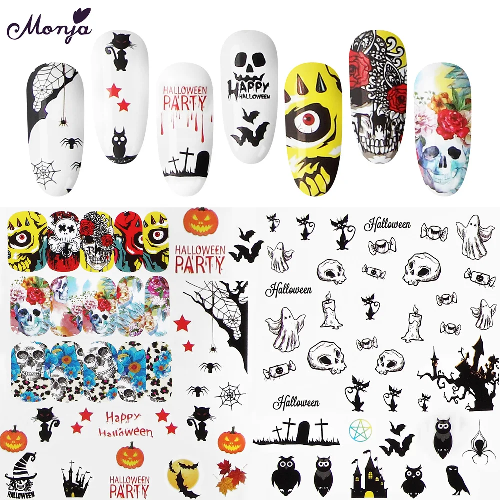 

4Sheets Halloween Explosion Nail Watermark Sticker Nail Art Halloween Theme Nail Watermark Sticker Nails Decorations