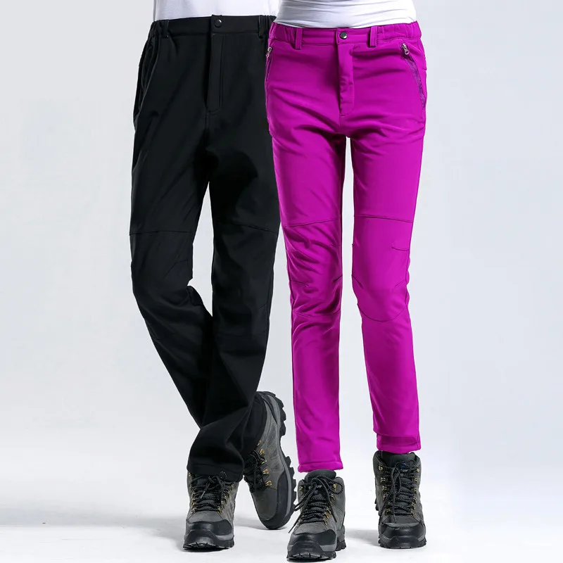 Invierno al aire libre espesar Fleece cálido Softshell caminar pantalones Windprooof Trekking pesca Camping esquí para hombres Mujer