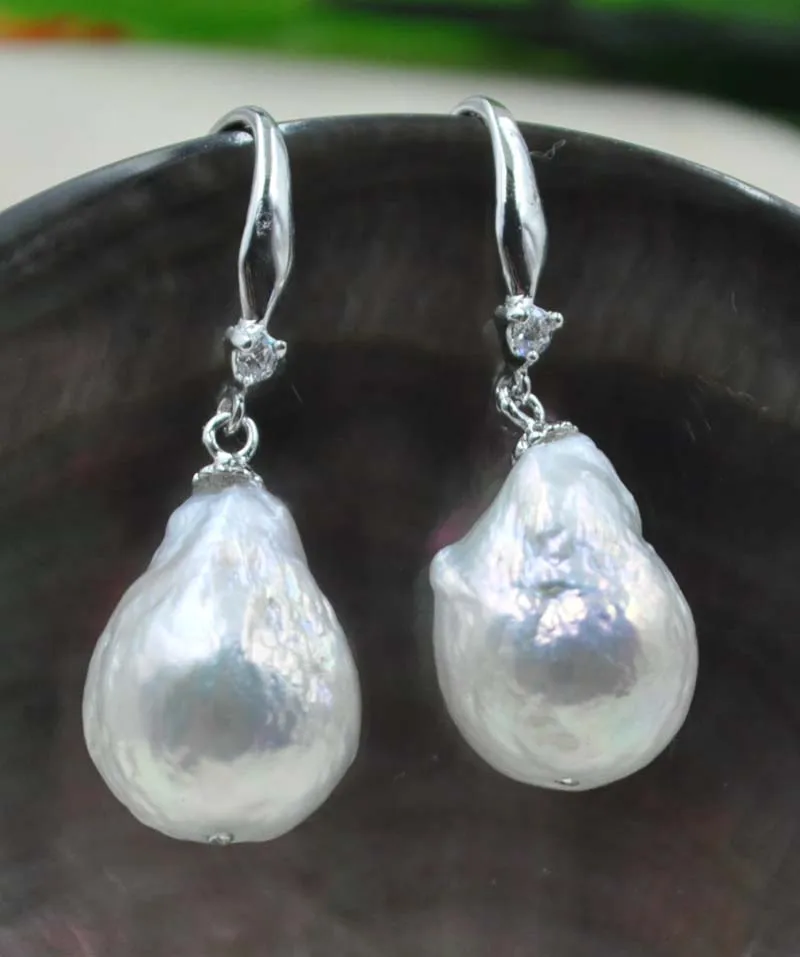 

11-12mm Similar Baroque drop thick natural furrow pearl earring rare jewellry