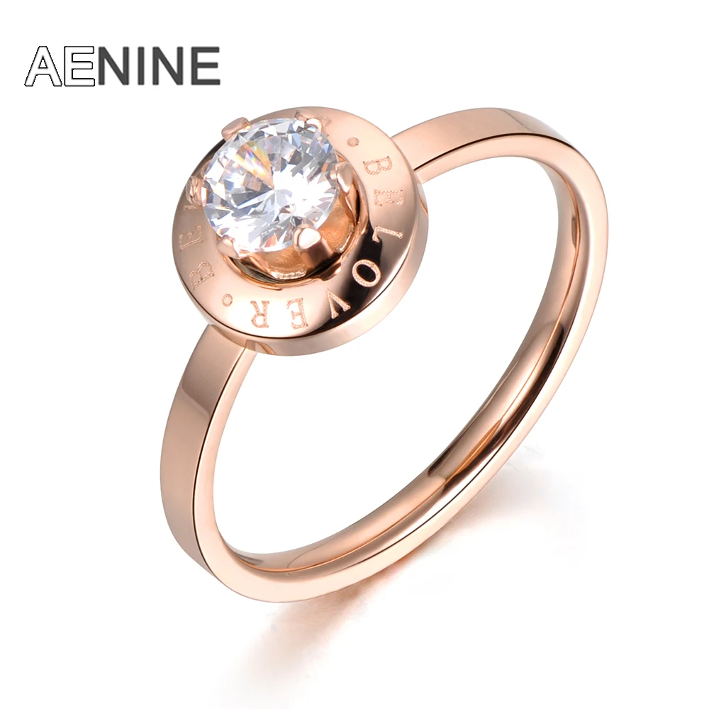 

AENINE Claw Setting CZ Crystal Wedding Rings Curved Surface Jewelry Stainless Steel Rhinestone Engagement Ring For Women AR18046