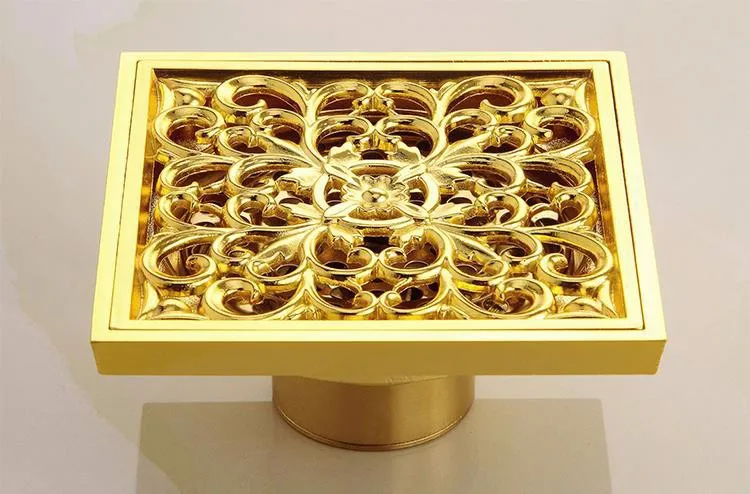 Трапы 10x10 см квадратный золото, латунь Ванна фильтр сливной напольные покрытия балкон дезодорант Решетка отходов ванной стоков DL6616