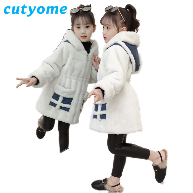 

2018 New Winter Clothing Children Faux Fur Hooded Coat Korean Fashion Warm Outerwear Patchwork Jackets Teenage Girls Parka Coats