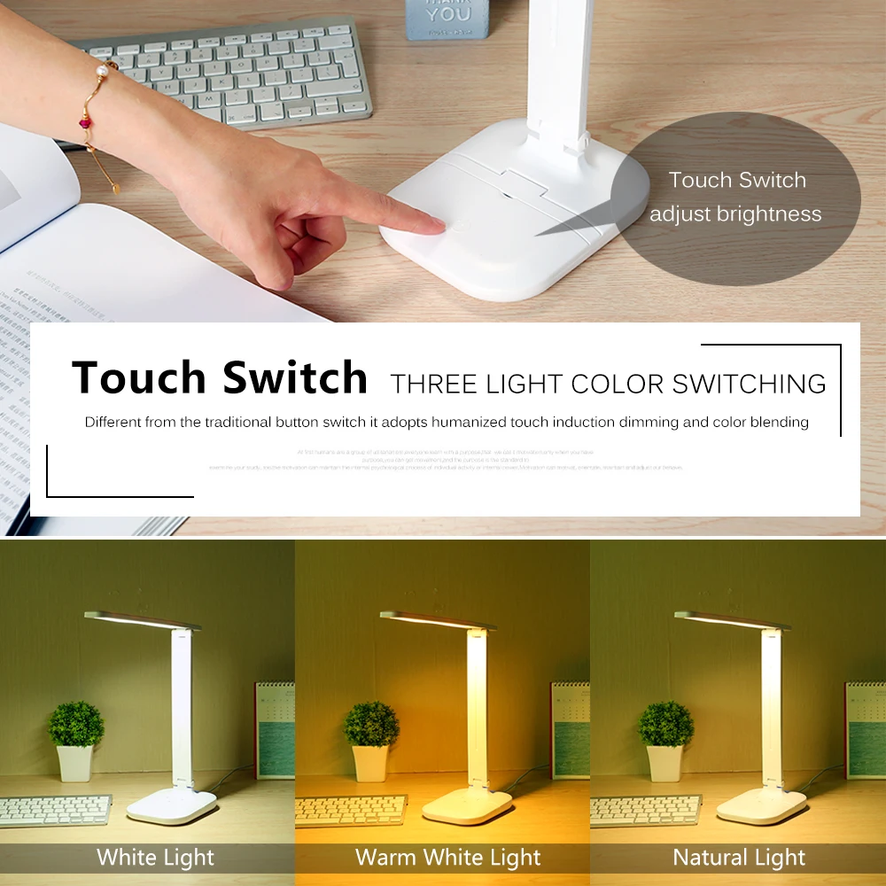  LED Desk Lamp Foldable Touch Dimmer Table Lamps USB Charging Eye Protection Reading Light with Mult