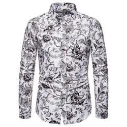 Летняя мужская рубашка Camisa, тонкая Свободная блуза с длинными рукавами, топы с гавайским принтом, мужской топ с отложным воротником, Camisa