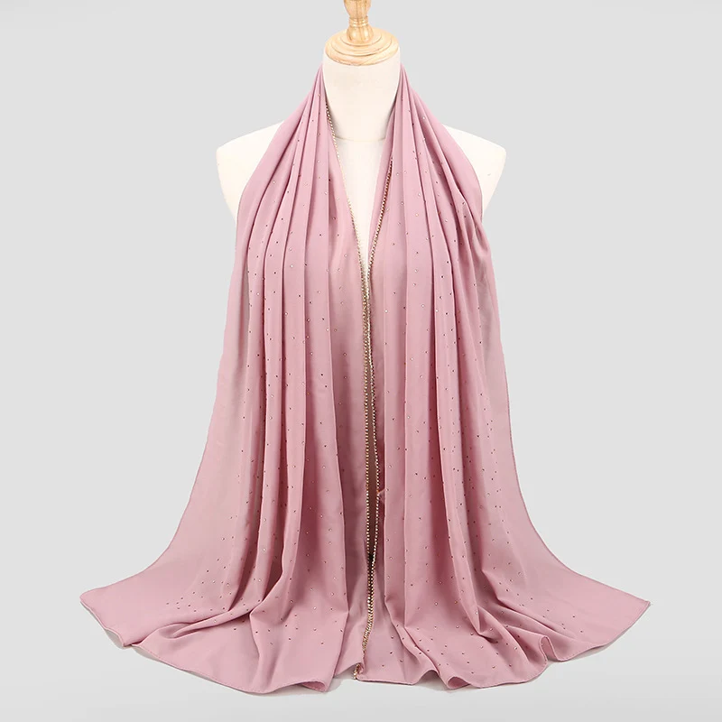 LaMaxPa легкие мягкие хиджаб для Для женщин жемчуг шифоновый платок с акриловым алмазов роковой Echarpe Mujer дышащая Чал Bufanda