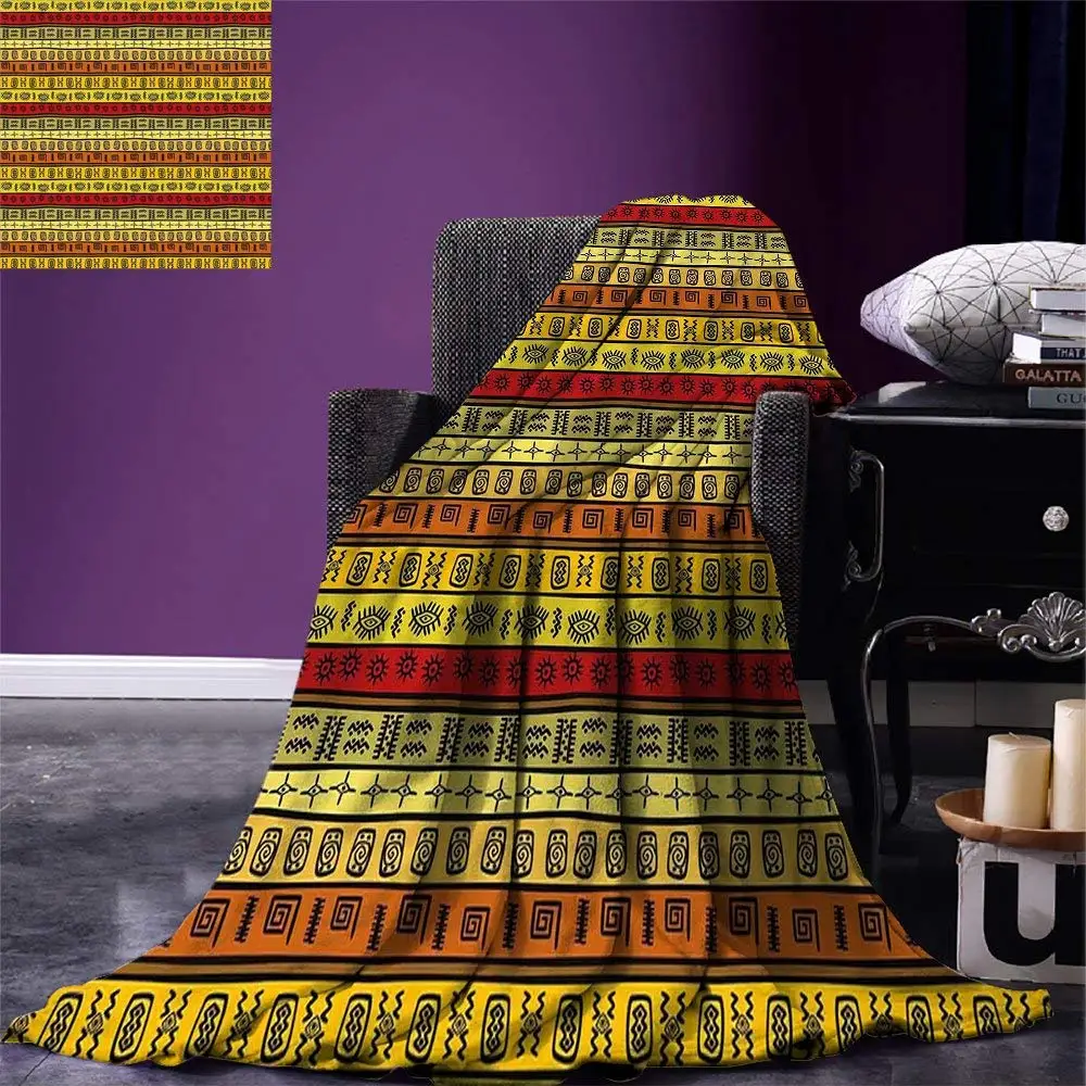 African Throw Blanket Hand Drawn Ethnic Tribal Pattern Ancient Abstract Geometric Striped
