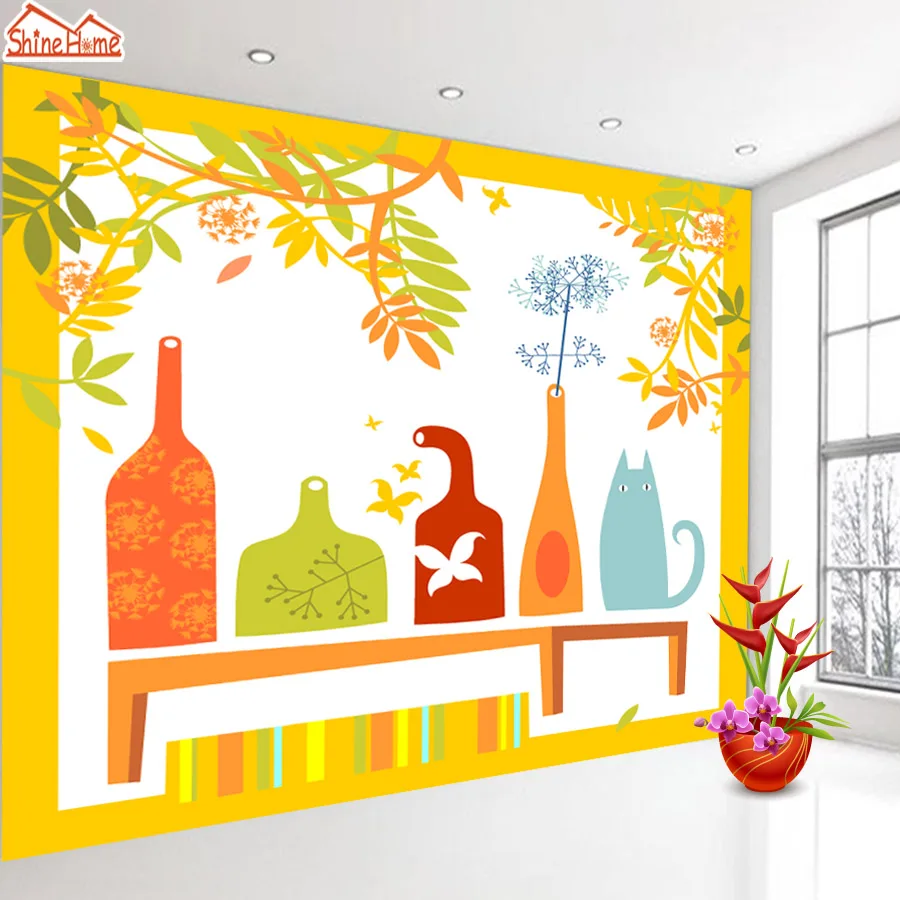 

ShineHome-Kids Room Yellow Vase Tree Flower Wallpaper Rolls for 3d Walls Wallpapers for 3 d Living Room Home Wall Paper Murals