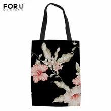 FORUDESIGNS/красивая женская льняная Сумка-тоут в стиле ретро с цветочным принтом, Винтажный дизайн, Женская тканевая сумка, многоразовые экологически чистые сумки