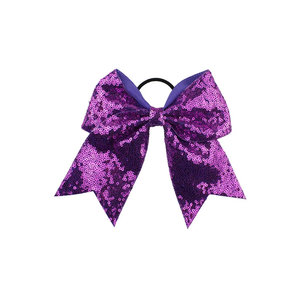 Hair Bow 2019 Fashion Full Sequin Bling Cheer Hair Bow with Elastic Band Cheerleading For Girls 8 Inch Baby Gift#40&