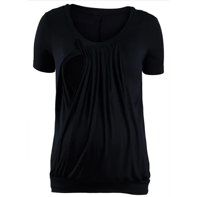 Women’s Solid Color Maternity T-Shirt Soft Comfortable Nursing Wrap Top Solid Wrinkled Double Layer Pregnant Blouse T-Shirt