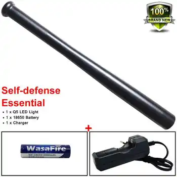 

XPE Q5 Led Flashlight Tactical Patrol Baton Baseball Bat Self Defense Stick Torch + 18650 Battery + Charger