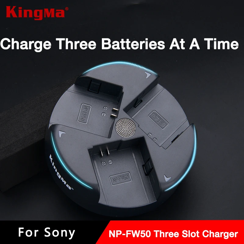 

Kingma Three Slot Travel Camera Charger For Sony NP-FW50 Batteries a6300 a6500 a7s a7s2 a7r a7r2 a7m2 NEX-7 6 5T 5R A7 a5000