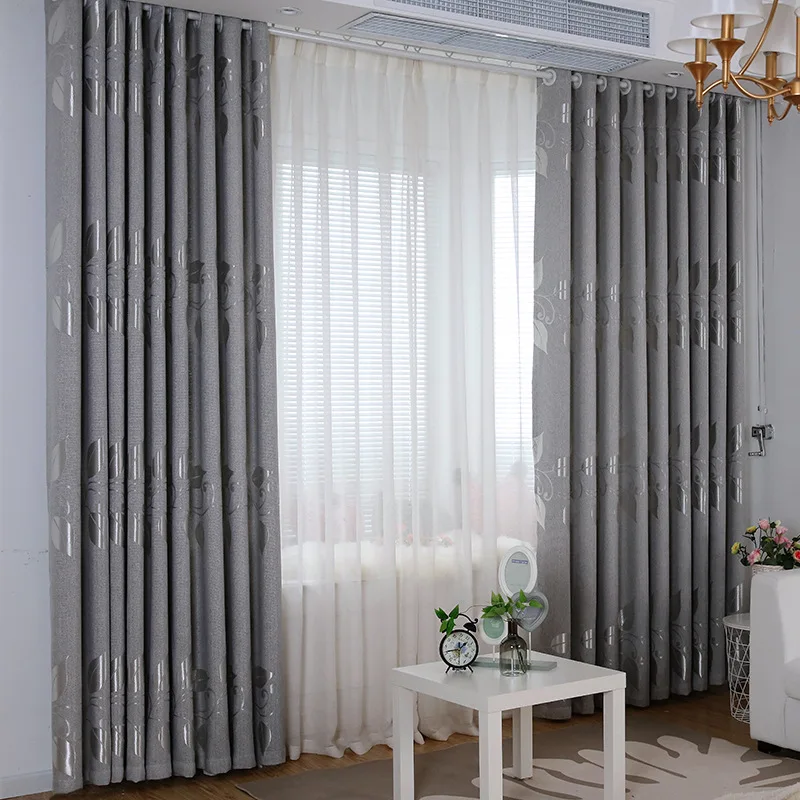 

Curtains for Living Dining Room Bedroom Modern Simple Brief Silver Curtain Pure Color Knit Blackout Window Decoration Curtains