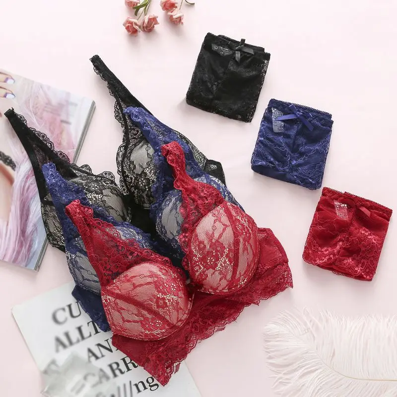 

2018 Women Lingerie Bra & Brief Sets Lace Embroidery bralette Ultra-thin Underwire Transparent Sexy Underwear Bra Set Free Ship