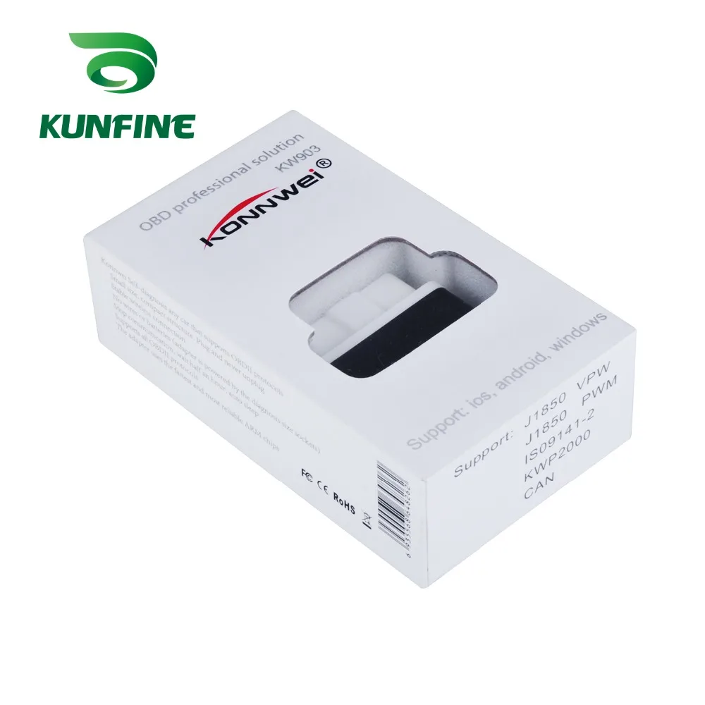 KUNFINE KW903 Bluetooth 3,0 OBD2 сканер считыватель кодов стирание ошибок OBD 2 ELM 327 ELM327 для Android авто автомобильный инструмент