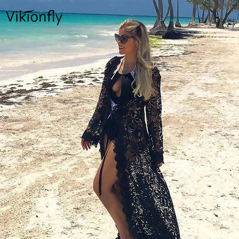 Vikionfly, сексуальный вязаный крючком пляжный чехол для женщин, туника, летний длинный купальник, бикини, накидка, пляжная одежда, купальник, пляжная одежда