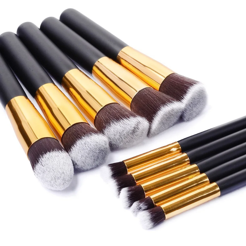 

Dropshipping 10 Pcs Black Golden Makeup Brushes Set TRAVEL SIZE pincel Cosmetics Eyebrow Makeup Brush Tool kit Foundation Powder
