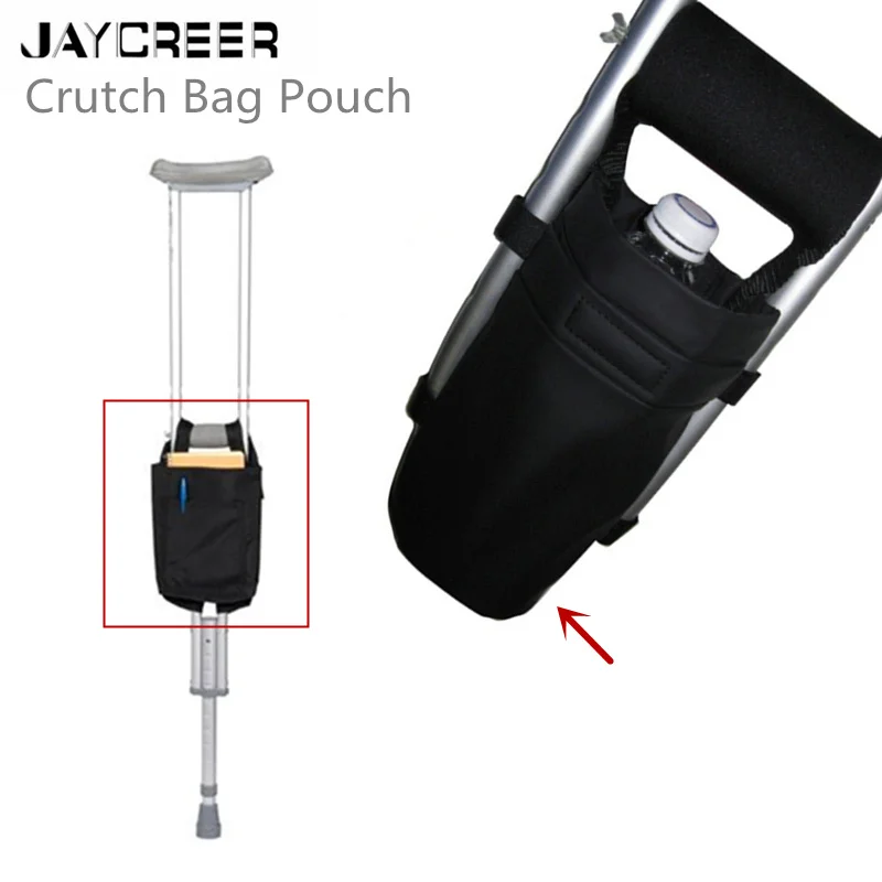 

JayCreer Crutch Bag - Pouch with Foam Hand Grip Pads - Tote for Broken Leg Crutches with Storage Pockets - Ergonomic, Orthopedic