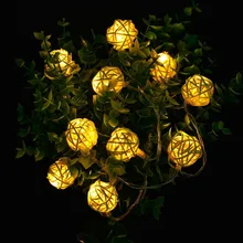 Ротанговые шары светодиодный струнные светильники с питанием от аккумулятора светодиодный Праздничная гирлянда Терраса для вечеринок украшения сада рождественские сказочные огни