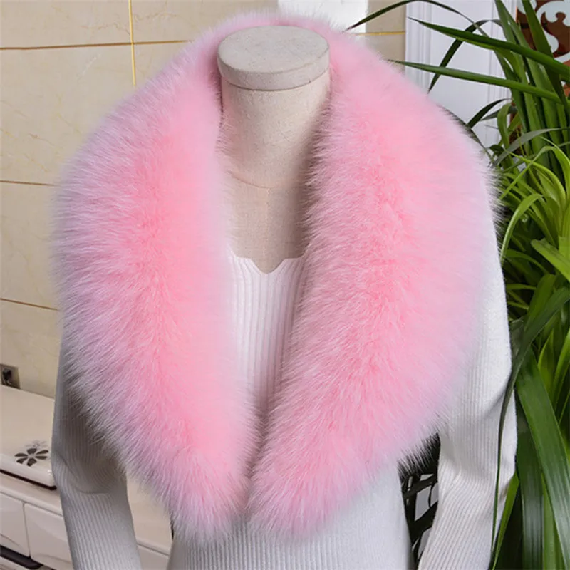Горячая Распродажа, новинка, длинный шарф с воротником из натурального Лисьего меха для женщин и мужчин, весеннее и зимнее теплое однотонное пальто, шали с подкладкой 80 см L#59 - Цвет: Pink