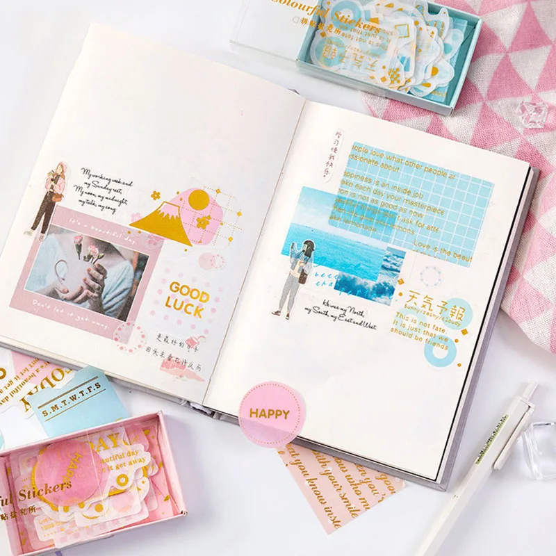 45Pcs Cute Bronzing Stationery Stickers Kawaii Letter Stickers Paper Adhesive Stickers For Girl Scrapbooking Diary Photos Albums
