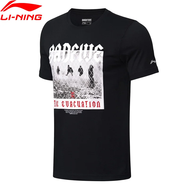 Li Ning Мужская баскетбольная футболка BAD FIVE 100% хлопок дышащая Стандартная посадка
