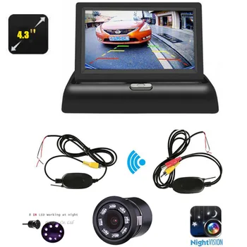 

HD 4.3" LCD Foldable 800 x 480 Car Reverse Rear View Monitor & 2.4g wireless 8 Infrared backup night vision camera parking cam