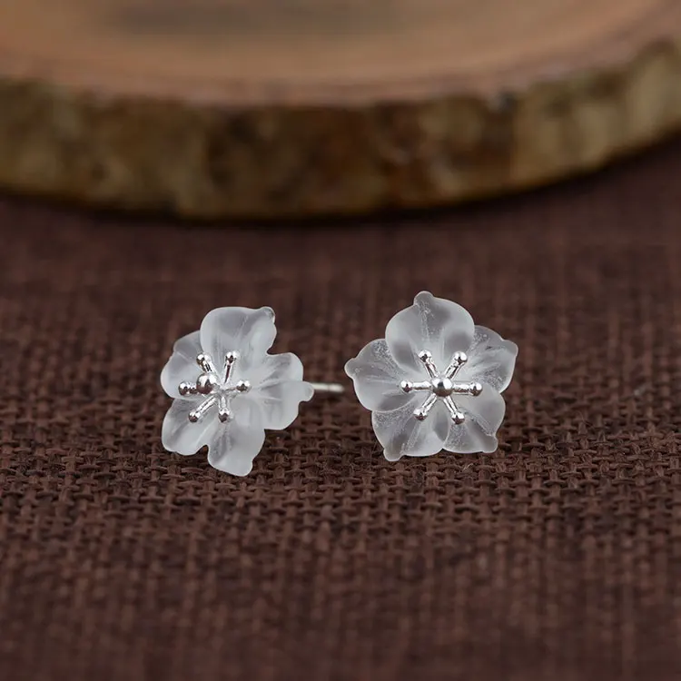 Серьги из серебра 925 для Для женщин ювелирные изделия 13 мм белого цвета с украшением в виде кристаллов Винтаж boucle d'oreille S925 стерлингового серебра серьга из серебра в виде цветка