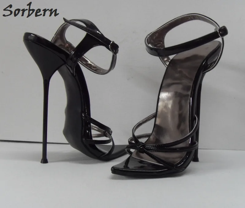 Sorbern/ г.; женские босоножки в китайском стиле на очень тонком металлическом высоком каблуке 16 см с перекрестными ремешками; женская итальянская обувь; черные туфли; размеры 38-52