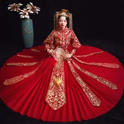 Классическое женское Ципао набор тостов одежда Цветочная вышивка китайское свадебное платье Qipao элегантное платье со складками оверсайз