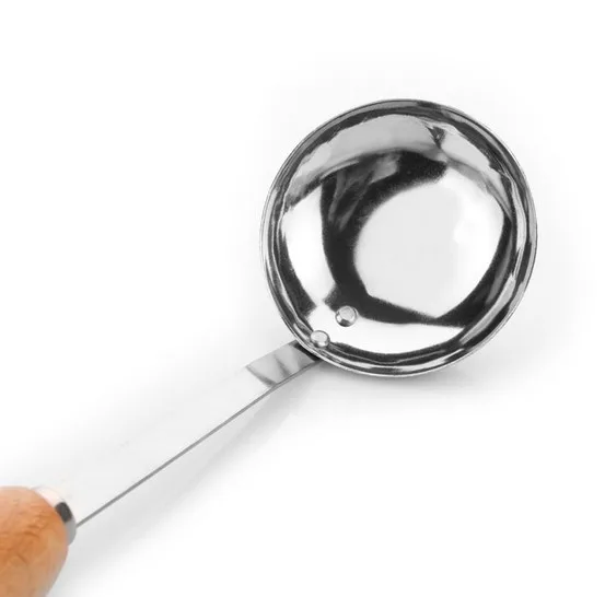 1PC Cute UXCELL Kitchenware Cooking Wood Smile Face Handle Stainless Steel Soup Spoon Ladle KX 226