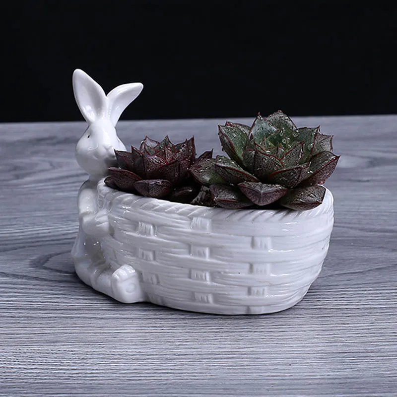YeFine белый керамический DIY цветок украшение горшков кролик цветочный горшок для