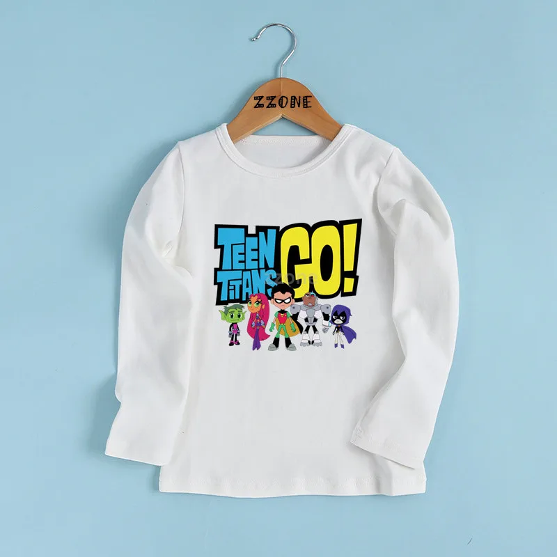 

Kids Long Sleeve White T-shirt Children Cartoon Teen Titans Go Funny T shirt Boys/Girls Cute Casual Baby Clothes,LKP5129