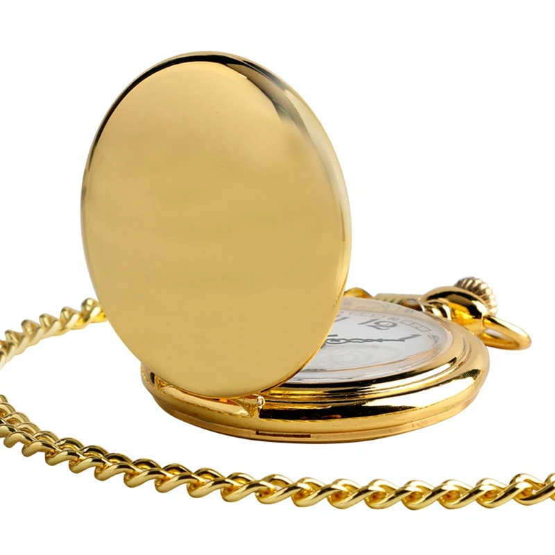 Золотой гладкий Чехол, круглые кварцевые карманные часы, роскошные антикварные брелоки, часы для мужчин и женщин, часы, подарок с цепочкой