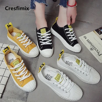 

Cresfimix women fashion spring & summer white canvas shoes lady cute flat platform street lace up shoes zapatos de mujer a665