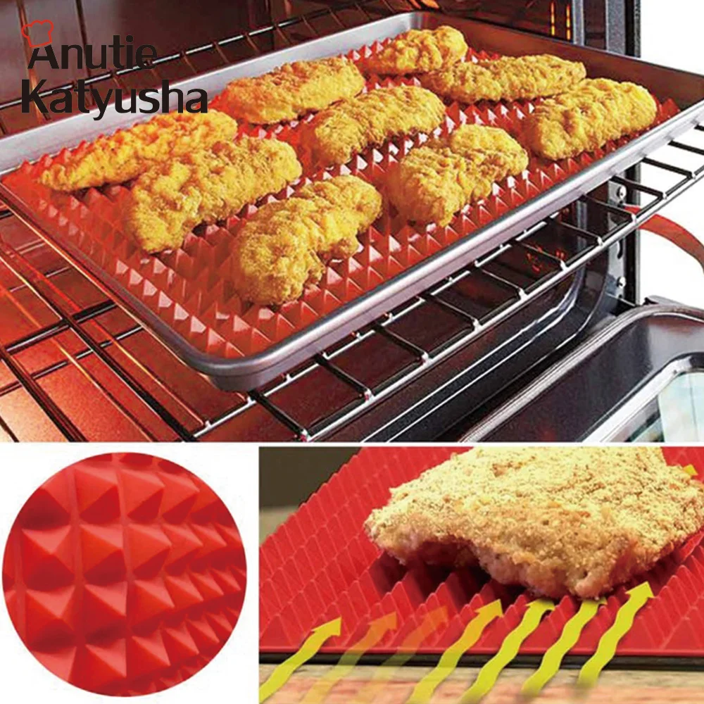 

40x27cm Red Pyramid Bakeware Pan Nonstick BBQ Silicone Mat Cooking Baking Mats Microwave Oven Barbecue Tray Tools Kitchen Tools