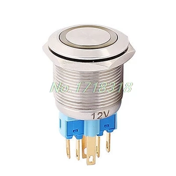 

12V 22mm Thread Dia Yellow LED Angle Eyes Latching Metallic Pushbutton Switch
