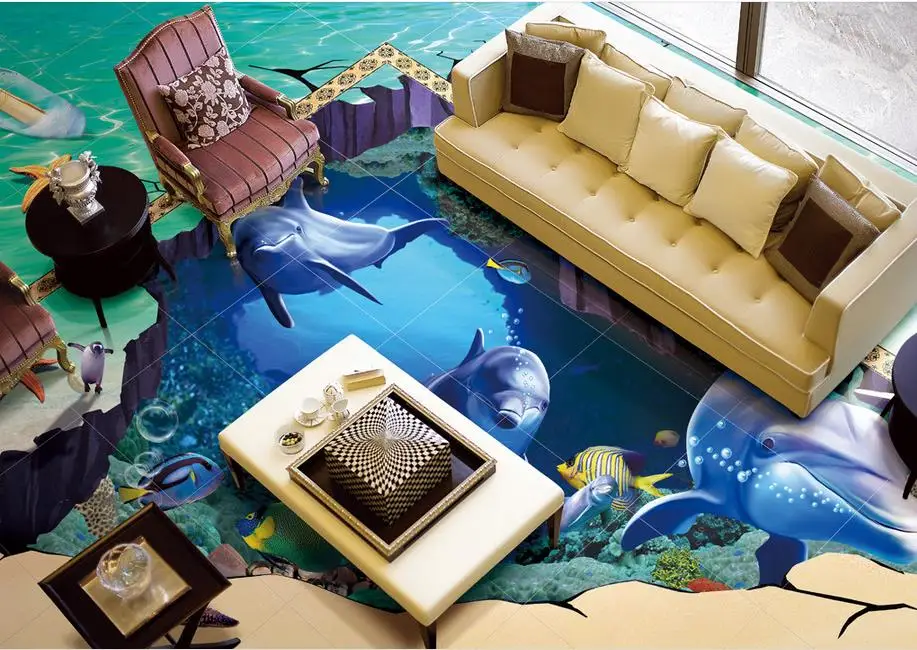 

3d flooring ocean Custom Waterproof wallpaper 3d floor murals The underwater world self adhesive floor wallpaper