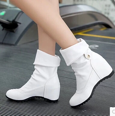

2016 new fall boots women within the higher slope with boots female foot white round Martin boots boots tide shoes