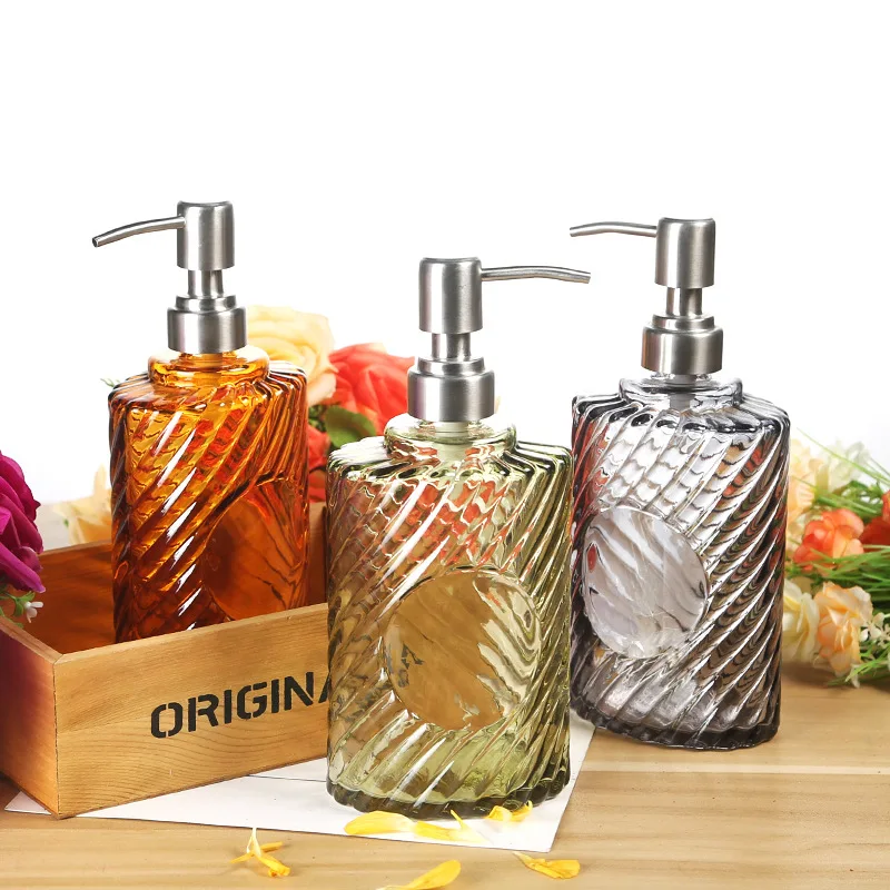 

500ML Glass Soap Shampoo Dispenser Liquid Hand Soap Bottle with Stainless Steel Pump for Bathroom Kitchen 4 Colors