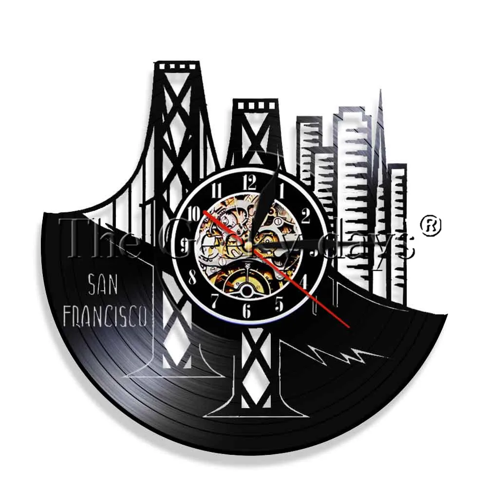 1Piece San Francisco Vinyl Record Wall Clock California Skyline Led