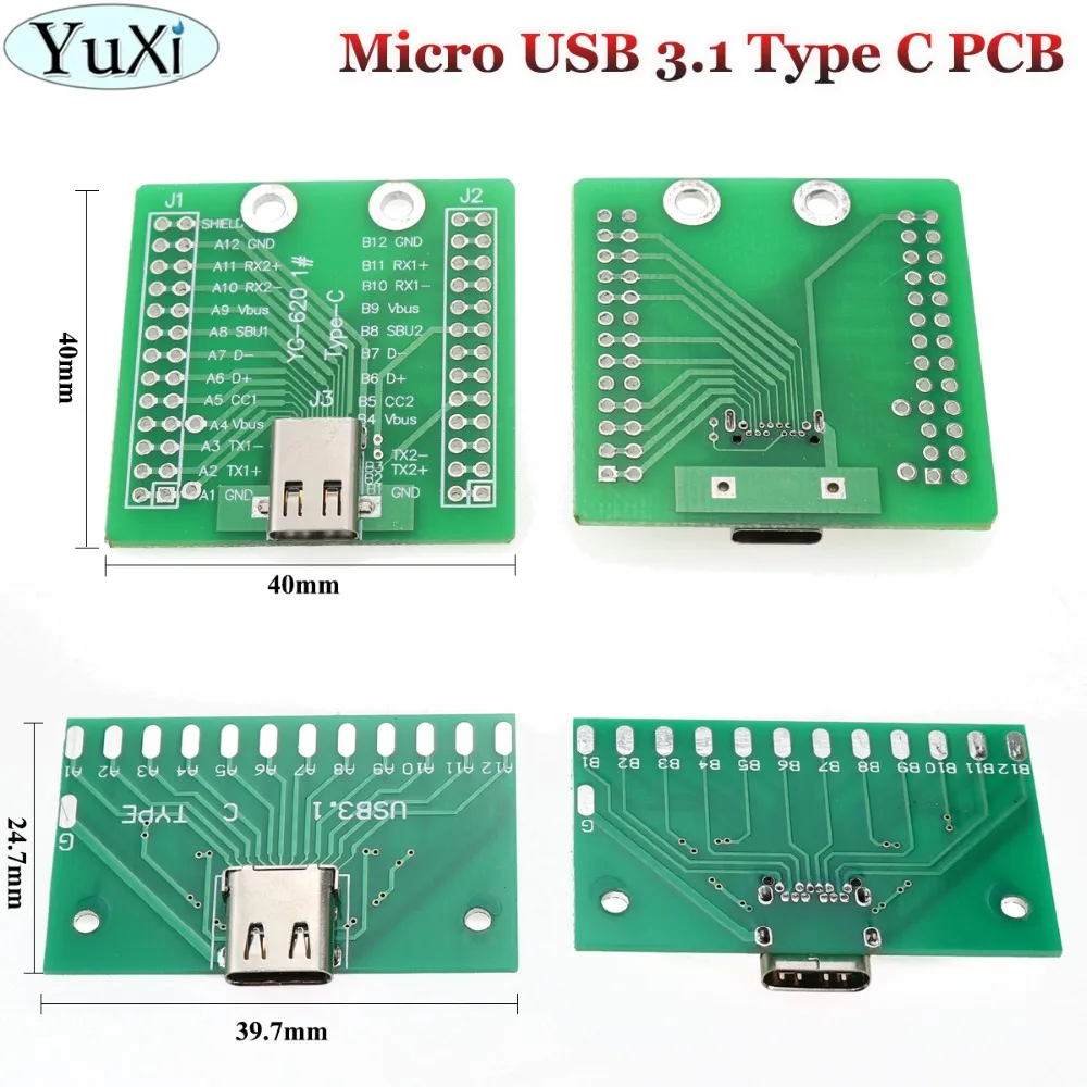 YuXi USB3.1/USB 3 1 Type C разъем 24P 24Pin гнездо тестовая плата с печатной платой 12P + 12P|Шлейфы