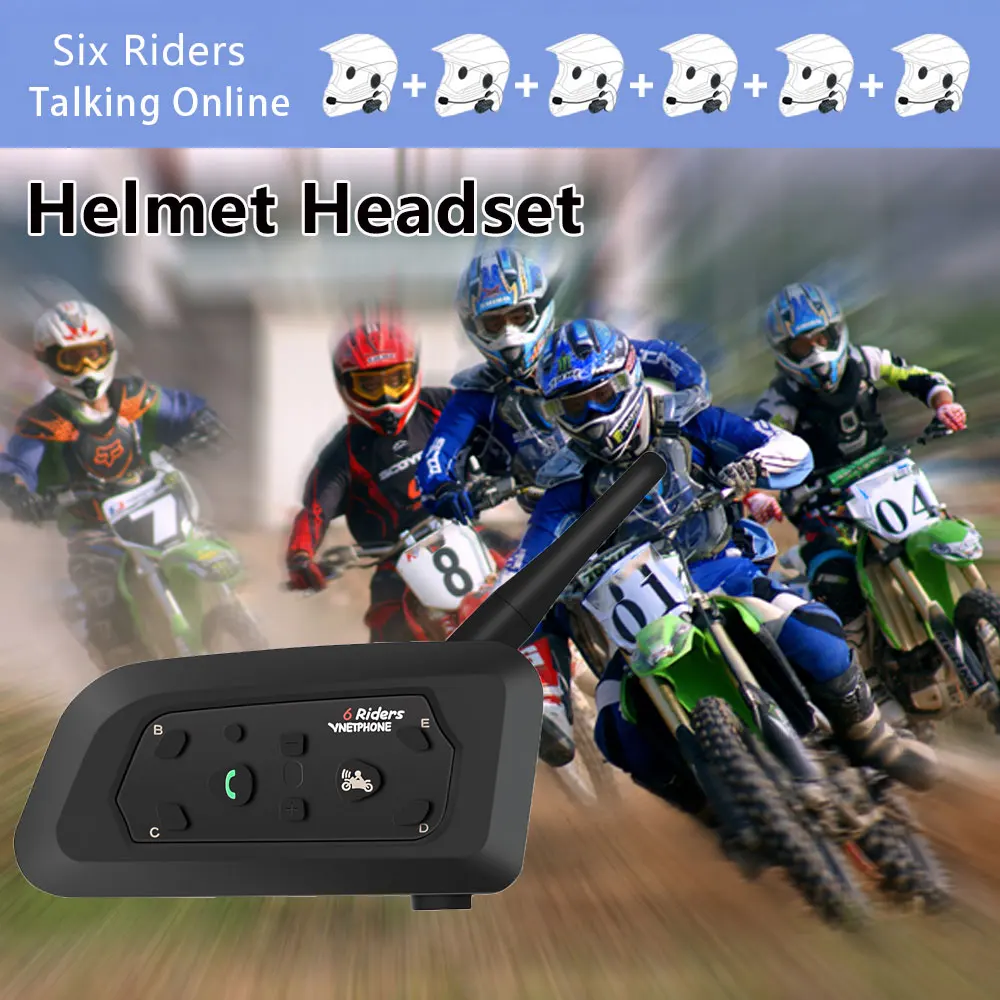 

2PCS V6 Full-duplex Motorcycle Bluetooth Helmet Headsets Intercom for 6 riders Wireless Walkie Talkie Interphone MP3 GPS 2019