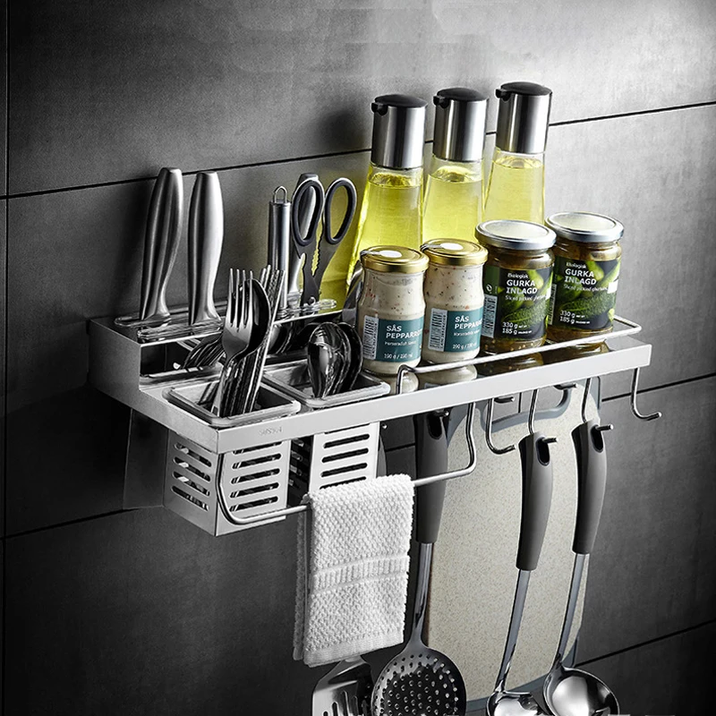 Stainless Steel Kitchen Storage Rack Kitchen Shelf With Hooks