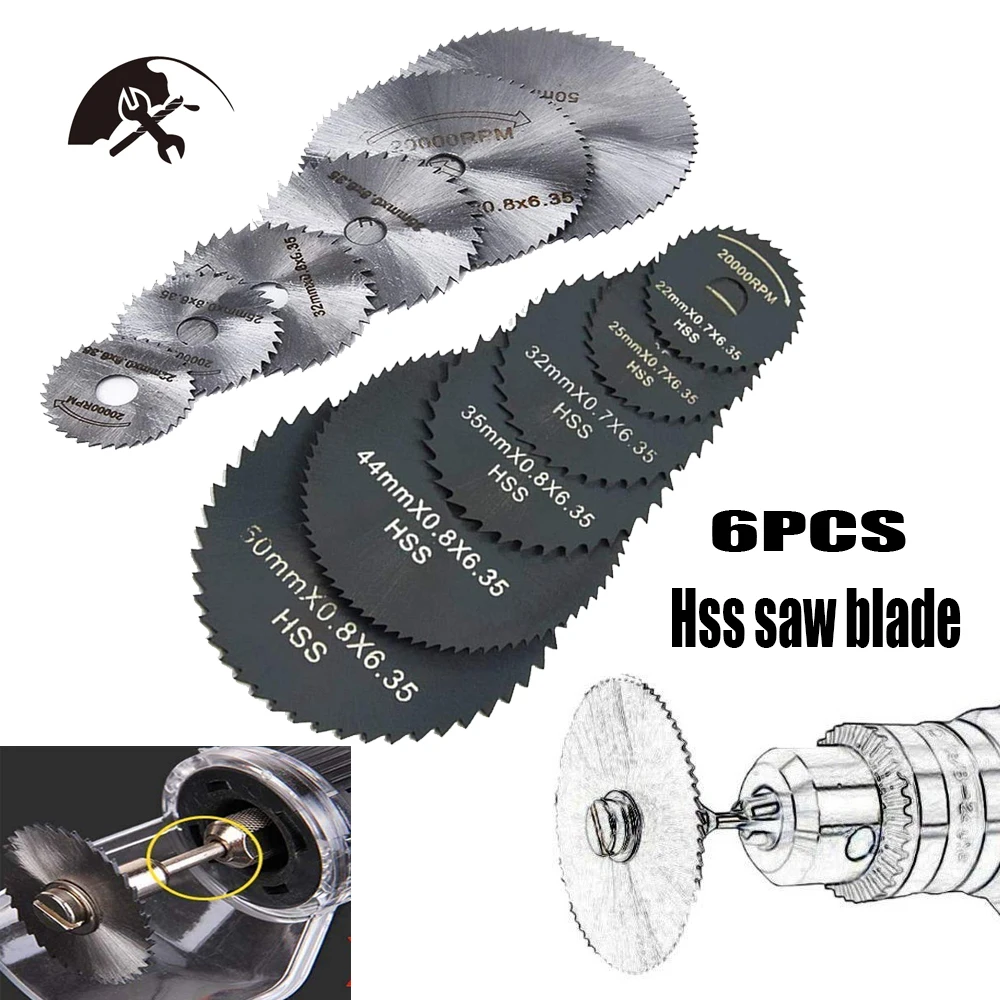 

6 PCS HSS Saw Blades High-speed-steel Circular Rotary Blade Wheel Discs Mandrel For Tools Wood Cutting Saw DIY