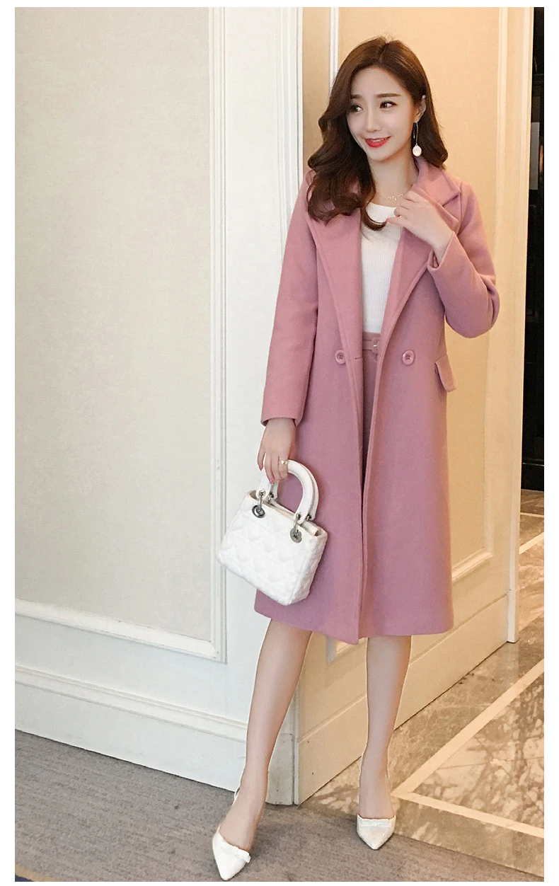 Зимнее модное женское свободное новое пальто с длинным рукавом средней длины Высококачественная шерстяная куртка женское плотное теплое шерстяное пальто TB268