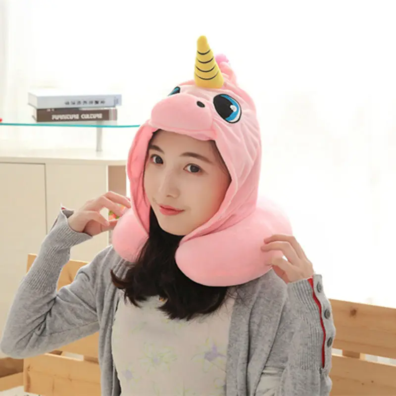 

1pc Kawaii Unicorn U-shaped Plush Pillow Stuffed Unicorn Pillow With Hat Travel Pillow Birthday Gifts Kids Girls Gifts