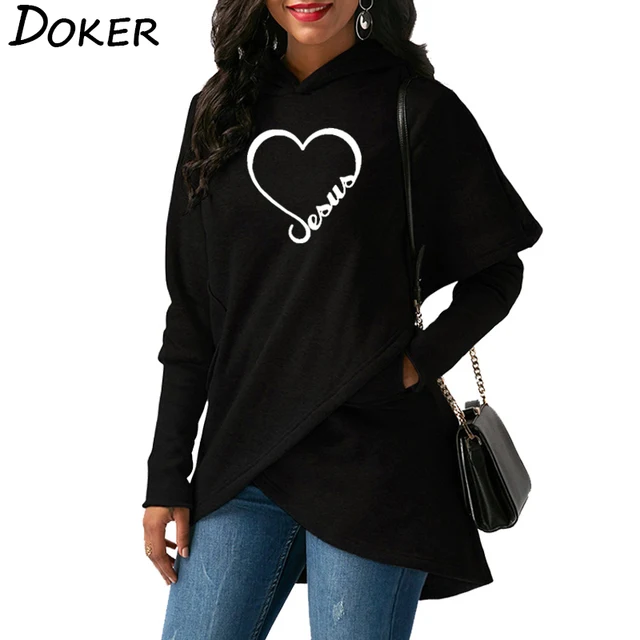 US $11.77 Women Hoodies Sweatshirts 2019 New Love Heart Jesus Faith Print Long Sleeve Hoodies Christmas Warm 