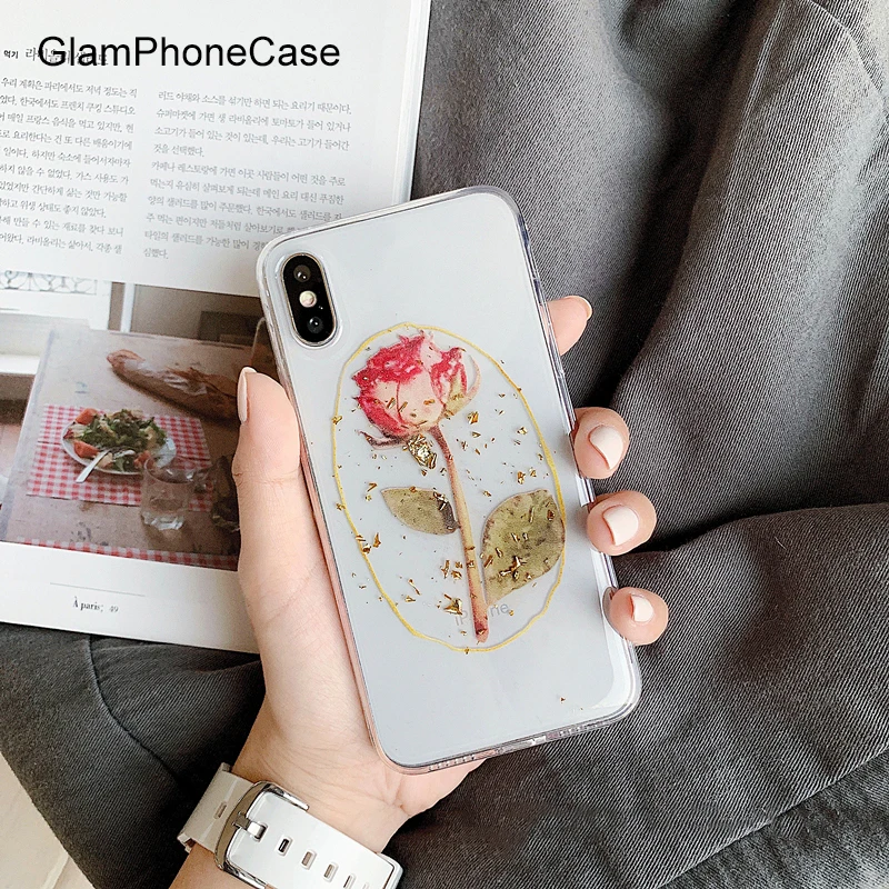 

GlamPhoneCase Gold Foil Transparent Rose Phone Case For iPhone11 X Xs Max XR 8 7 Simple Soft Back Cover For iPhone 8 7 6 6S Plus