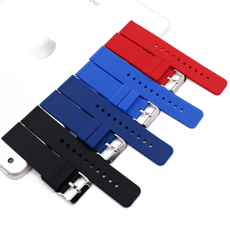 Silicone strap men's watch accessories pin buckle 18mm20mm22mm sports waterproof quick release rubber watch hand strap female